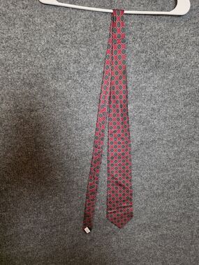 Mark Alexander Mens Silk Tie Red Blue Gold Medallion Geometric Vintage Pattern